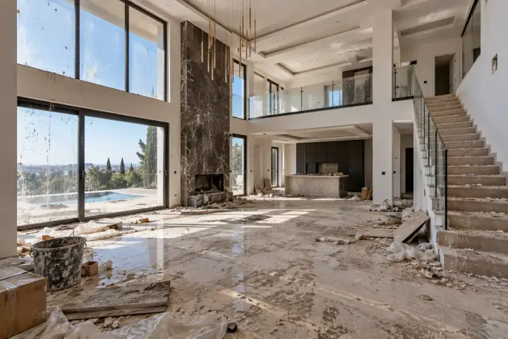 Villa salonunun temizlik öncesi görünümü