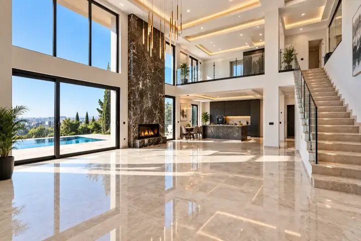 Villa salonunun temizlik sonrası görünümü