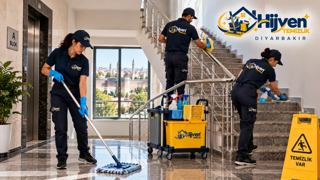 Diyarbakır apartman merdiveni temizliği yapan Hijyen Temizlik ekibi